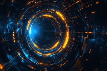 Obraz premium Circle Fractal Burst Symmetry in Technological Realms Design Elements with Abstraction Concept Technology Hi-Tech Futuristic