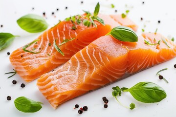 Fresh raw salmon fillet on a plate, ready for cooking or sushi