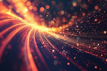 Fototapeta premium Radiant Wave Technology Background Beautiful Futuristic Explosion with Gold Stars and Glowing Motion Graphics