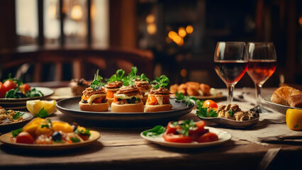 Photos of delicious food served on the table