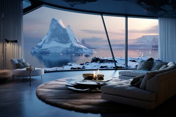 A beautiful and luxurious villa in the Antarctica or arctic region - obrazy, fototapety, plakaty