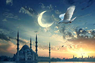 ramadan Kareem, Ramadan crescent moon, Eid Mubarak Islamic festival social media banner and Eid Mubarak Post Template, islam