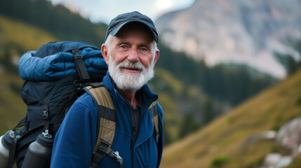 Older Senior Man Enjoying Epic Outdoor Hike in the Moutains