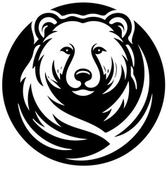 Black and white logo illustration of a grizzly bear isolated on white background
