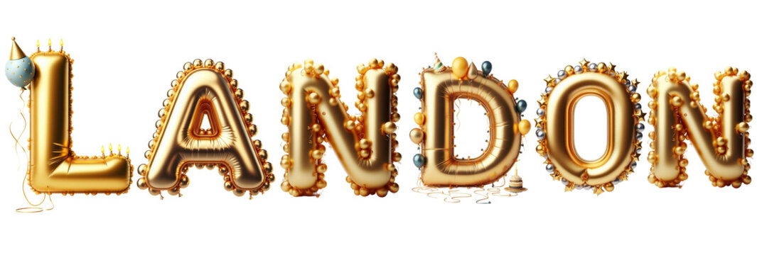 Landon Letters - Golden Balloon, 3D - Isolated on Transparent or White Background PNG - Best for Birthday Illustration Design