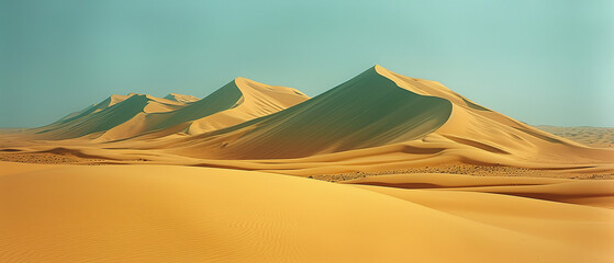 a many sand dunes in the desert with a sky background