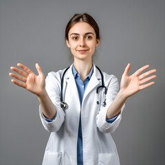 병원 간호사 의사, Female Doctor with Stethoscope Reaching Forward