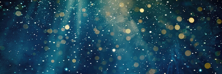  a blue and gold background with stars. Suitable for celestial, festive, or glamorous design projects such as invitations, holiday-themed graphics.glitter lights. de focused. banner.bokeh blur circle