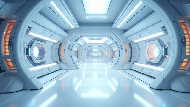 sci fi space station corridor or futuristic spaceship. seamless looping overlay 4k virtual video animation background 