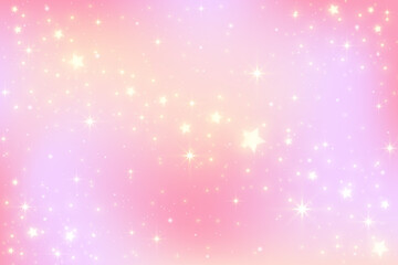 Pink gradient background. Peach warm blurry sky with stars and bokeh. Orange and yellow mesh pastel backdrop. Liquid fluid texture