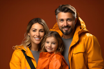 portrait of a happy smiling family in orange clothes. family group relationships