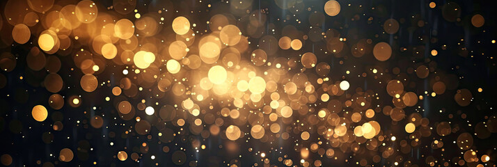 a dark gold background with stars. Suitable for celestial, festive, or glamorous design projects such as invitations, holiday-themed graphics.glitter lights. de focused. banner.bokeh blur circle - obrazy, fototapety, plakaty