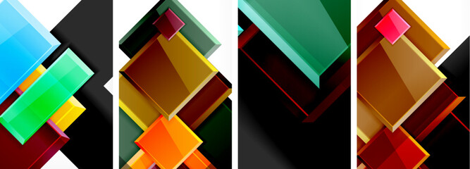 Color glass glossy square composition poster set for wallpaper, business card, cover, poster, banner, brochure, header, website