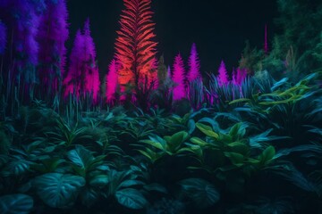 Fototapeta na wymiar An otherworldly forest filled with luminescent plants and surreal alien flora
