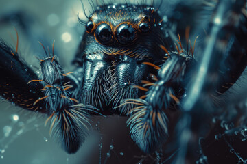 close up macro view of a spider - obrazy, fototapety, plakaty