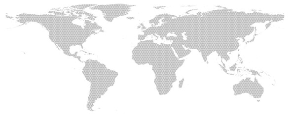 Grey hexagon pattern geometric shapes on world map. Vector Illustration.
