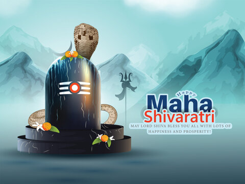 Hindu Festival Maha Shivratri with Lord Shiva and Typography In Hindi Text writing maha shivratri.OM NAMAH SHIVAY
