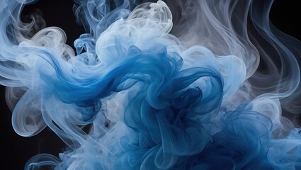 Fototapeta premium Blue Fire Dance in Smooth Black Waves: A Soft and Colored Mist of Smoke, Light, and Motion