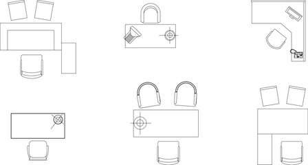 Vector sketch illustration of modern work desk office furniture design for employees working