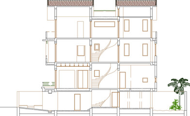 Vector sketch illustration of modern house section architectural technical drawing design