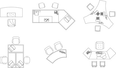 Vector sketch illustration of modern work desk office furniture design for employees working