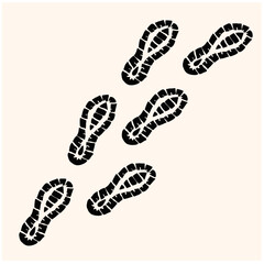 Flat shoeprint leg touch stamp set on white muddy dust backdrop. illustration style doodle and line art