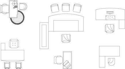 Vector sketch illustration of modern work desk office furniture design for employees working 