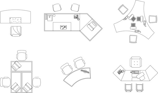 Vector sketch illustration of modern work desk office furniture design for employees working