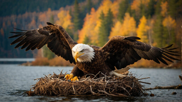 Experience of witnessing a bald eagle's controlled descent onto a lakeside nest and convey the significance of the moment as the eagle provides a glimpse into the circle of life in the natural world