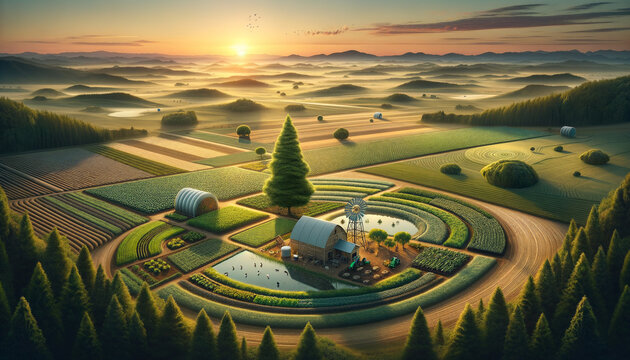 Sustainable farming oasis: Harmony with nature and innovative practices.
