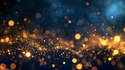 Obraz na płótnie Canvas blue and gold particle abstract background with bokeh like a christmas golden light shining on navy blue background, holiday, festival, glitter texture