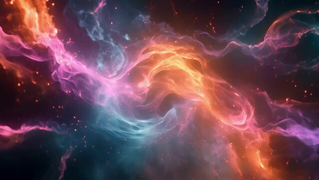 Vibrant swirls of plasma dance in perfect harmony with the sounds of flutes drums and strings creating a visually and sonically stunning composition.