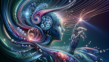 Organic and Technological Fusion: Harmonious integration of neural networks and human interaction in a futuristic composition