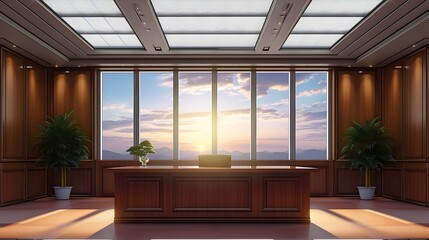 Fototapeta premium Sleek Modern Office: Discreet Ceiling Cassette Air Conditioning Integration