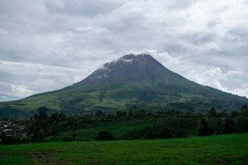 Fototapeta premium view of Mount Sinabung after light rain