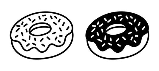 Donuts icon vector. Donut icons in line and flat style.  Bakery sign and symbol.