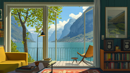 Modern apartment interior illustration with gorgeous views