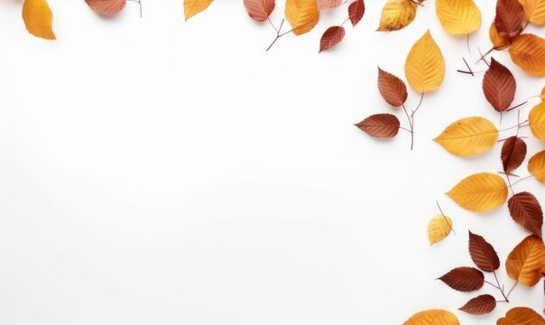 Set against a white backdrop, a vibrant border frame emerges, adorned with colorful autumn leaves