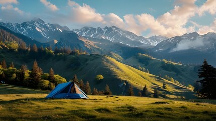 Tent between mountains eco vacation in nature