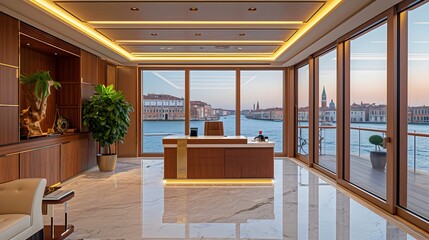 Fototapeta premium Sleek Modern Office: Discreet Ceiling Cassette Air Conditioning Integration