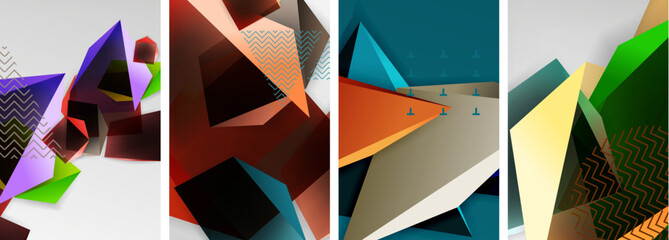 Trendy low poly 3d triangle shapes and other geometric elements background designs for wallpaper, business card, cover, poster, banner, brochure, header, website