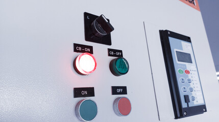 Close up the Over Current Rellay on control cubicle panel.