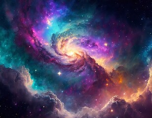 background with space, Colorful space galaxy cloud nebula. Stary night cosmos. Universe science astronomy. Supernova background wallpaper, Ai Generate