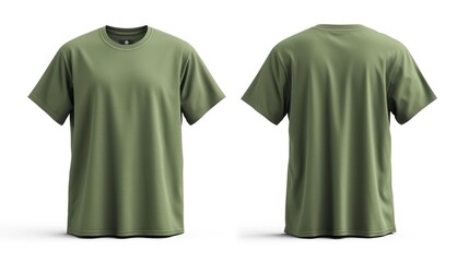Blank dark green t-shirt Mockup front and back view, on white background studio