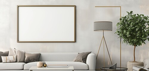 An empty frame mockup with a modern, brushed bronze border, adding warmth to a contemporary interior.
