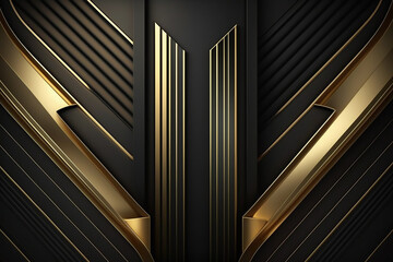 Fototapeta premium gold modern design, luxury shape black and gold abstract presentation design background. Geometric linear pattern of gold and black structural elements. Luxury golden metal background with lines. 
