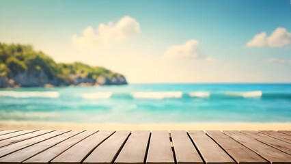 Fototapeta premium summer vacation banner concept on sea beach background with copy space.
