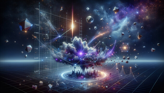 Dreamscape of Linear Regression: Celestial Data Points and Luminous Comet.