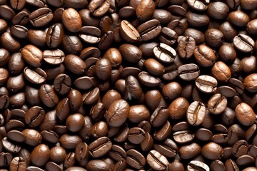 Naklejka premium Roasted coffee beans textured background. caffeine, cheerfulness, barista, grain, roasting, aroma