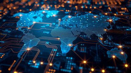 Digital World Map Connectivity Concept.